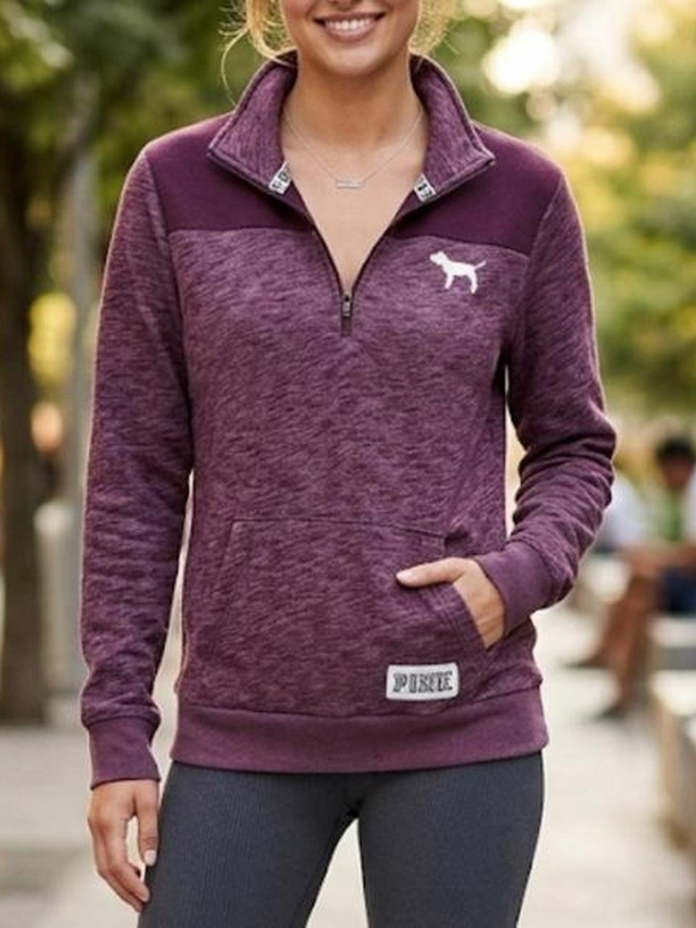 PINK Victoria's Secret Half-Zip Pullover Sweater - Purple Heather